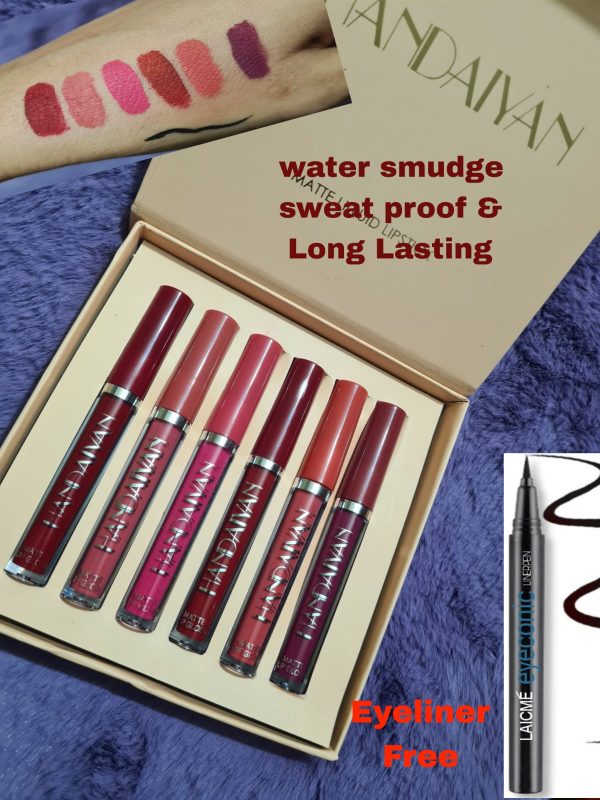 Handaiyan Velvet Matte 6pc Lipstick Set and 1pc Eyeliner
